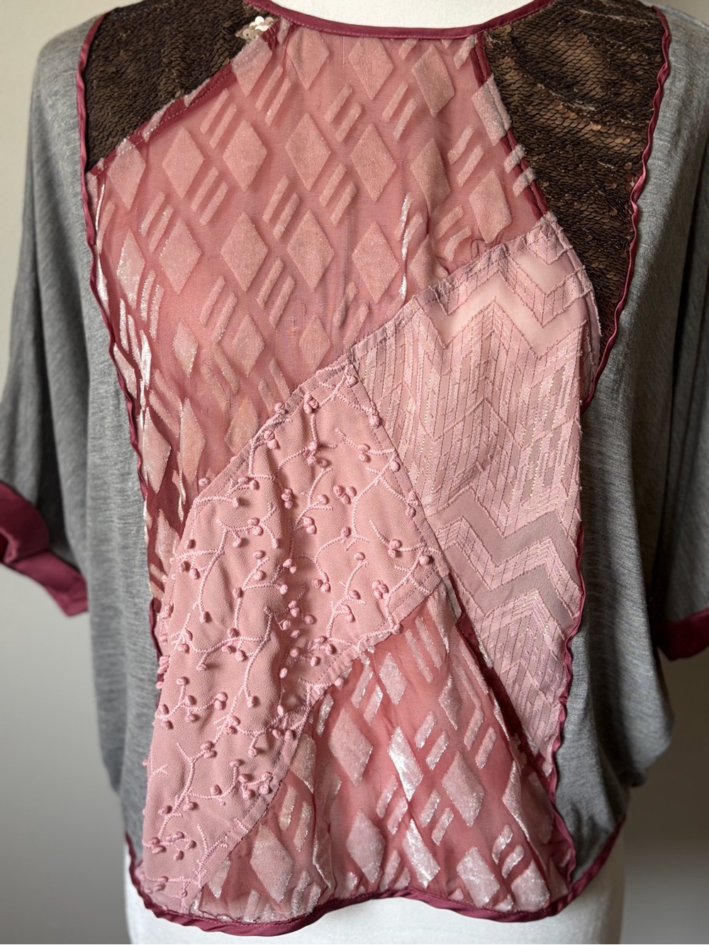 Anthropologie Velvet Patchwork Tee by Tiny -size XS (oversized) -mixed media top - Picture 14 of 16